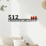 Personalized Cardinal House Address Sign, Custom Metal Home Number Plaque with 3 Red Birds, Outdoor Family Name Yard Decor