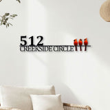 Personalized Cardinal House Address Sign, Custom Metal Home Number Plaque with 3 Red Birds, Outdoor Family Name Yard Decor