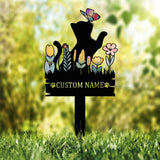 Custom Cat Garden Stake with Butterfly and Flowers, Personalized Metal Yard Sign for Cat Lovers, Outdoor Garden Decor