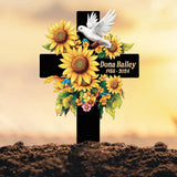 Sunflower Cross Memorial Garden Stake, Personalized Grave Marker with Dove and Name, Outdoor Remembrance Tribute