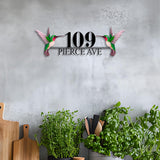 Custom Hummingbird Address Sign, Personalized House Number Plaque with Two Colorful Birds, Outdoor Metal Sign for Home, Yard or Garden Decor