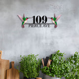 Custom Hummingbird Address Sign, Personalized House Number Plaque with Two Colorful Birds, Outdoor Metal Sign for Home, Yard or Garden Decor