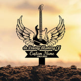 Guitar Memorial Garden Stake with Angel Wings, Personalized In Loving Memory Grave Marker for Music Lovers