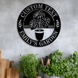 Personalized Garden Metal Sign, Custom Plant Name Sign with Monstera Leaf, Round Outdoor Garden Decor, Gift for Plant Lovers