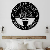 Personalized Garden Metal Sign, Custom Plant Name Sign with Monstera Leaf, Round Outdoor Garden Decor, Gift for Plant Lovers