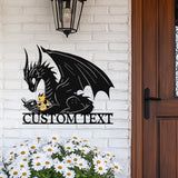 Custom Dragon Reading Metal Sign, Personalized Fantasy Wall Art with Baby Dragon, Book Lover Gift, Kids Room or Library Decor