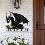 Custom Dragon Reading Metal Sign, Personalized Fantasy Wall Art with Baby Dragon, Book Lover Gift, Kids Room or Library Decor