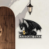 Custom Dragon Reading Metal Sign, Personalized Fantasy Wall Art with Baby Dragon, Book Lover Gift, Kids Room or Library Decor