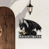 Custom Dragon Reading Metal Sign, Personalized Fantasy Wall Art with Baby Dragon, Book Lover Gift, Kids Room or Library Decor
