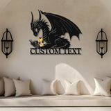 Custom Dragon Reading Metal Sign, Personalized Fantasy Wall Art with Baby Dragon, Book Lover Gift, Kids Room or Library Decor