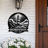 Custom Lighthouse Metal Sign, Personalized Coastal Wall Art with Family Name and Year, Nautical Decor for Beach House or Porch