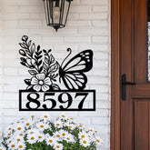 Personalized Butterfly House Number Sign with Floral Design, Custom Metal Address Plaque for Home Exterior, Garden, Porch or Wall Decor