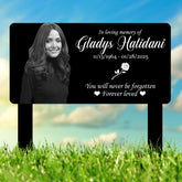 Personalized Photo Memorial Plaque, Custom Photo Grave Marker, Grave Marker with Photo and Rose, Rose Metal Memorial Stake,