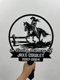 Cowboy Rider Memorial Metal Stake, Personalized Grave Marker Sign, Western Horse Tribute, Outdoor Cemetery Ranch Memorial Decor