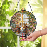 Vintage Sewing Machine Stained Glass Suncatcher, Floral Window Panel for Seamstress, Tailor Decor, Cottagecore Sewing Room Gift