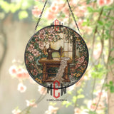 Vintage Sewing Machine Stained Glass Suncatcher, Floral Window Panel for Seamstress, Tailor Decor, Cottagecore Sewing Room Gift