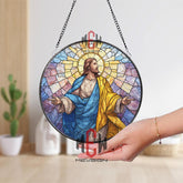Jesus Christ Stained Glass Suncatcher, Radiant Savior Window Panel, Christian Religious Decor, Easter Resurrection Gift, Faith Wall Art
