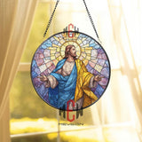 Jesus Christ Stained Glass Suncatcher, Radiant Savior Window Panel, Christian Religious Decor, Easter Resurrection Gift, Faith Wall Art