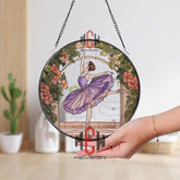 Ballet Dancer Stained Glass Suncatcher, Elegant Ballerina Window Panel, Purple Dress Art Decor, Gift for Dancers and Ballet Lovers
