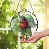 Ladybug Stained Glass Suncatcher, Red and Green Insect Window Panel, Nature Garden Decor, Lucky Bug Gift for Spring and Summer