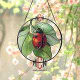 Ladybug Stained Glass Suncatcher, Red and Green Insect Window Panel, Nature Garden Decor, Lucky Bug Gift for Spring and Summer