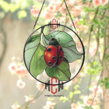 Ladybug Stained Glass Suncatcher, Red and Green Insect Window Panel, Nature Garden Decor, Lucky Bug Gift for Spring and Summer