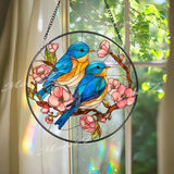 Bluebird Suncatcher: Cherry Blossom Stained Glass Window Hanging
