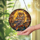 Mystic Owl Stained Glass Suncatcher: Moonlit Window Decor