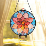 Sunburst Flower Stained Glass Suncatcher, Colorful Round Floral Panel for Window, Bright Boho Garden Decor, Handmade Gift Idea