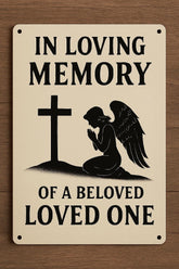 Memorial Plaque Angel Praying Beside Cross, In Loving Memory Sign, Grave Marker, Sympathy Gift, Cemetery Decoration