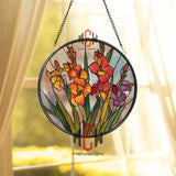 Gladiolus Flower Stained Glass Suncatcher, Round Colorful Floral Window Panel, Spring Garden Bloom Art, Botanical Decor for Flower Lovers