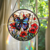 Butterfly & Red Poppy Suncatcher: Floral Stained Glass Window Decor