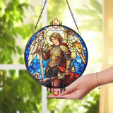 Archangel Michael Stained Glass Suncatcher, Warrior Angel Window Panel, Spiritual Protection Decor, Christian Religious Gift