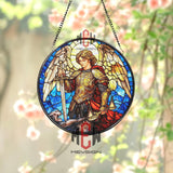 Archangel Michael Stained Glass Suncatcher, Warrior Angel Window Panel, Spiritual Protection Decor, Christian Religious Gift