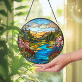 Mountain River Suncatcher: Colorful Landscape Window Decor