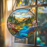 Mountain River Suncatcher: Colorful Landscape Window Decor