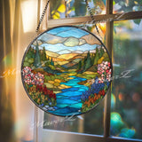 Mountain River Suncatcher: Colorful Landscape Window Decor