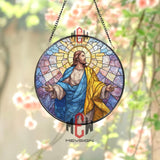 Jesus Christ Stained Glass Suncatcher, Radiant Savior Window Panel, Christian Religious Decor, Easter Resurrection Gift, Faith Wall Art