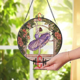 Ballet Dancer Stained Glass Suncatcher, Elegant Ballerina Window Panel, Purple Dress Art Decor, Gift for Dancers and Ballet Lovers