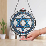 Star of David Stained Glass Suncatcher, Blue Judaica Window Panel, Jewish Home Decor, Hanukkah Gift, Religious Glass Wall Art