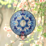 Star of David Stained Glass Suncatcher, Blue Judaica Window Panel, Jewish Home Decor, Hanukkah Gift, Religious Glass Wall Art