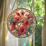 Cardinal Couple Stained Glass Suncatcher: Tropical Hibiscus Window Decor