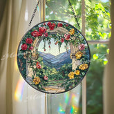 Floral Archway Suncatcher: Rose Garden Stained Glass Window Decor