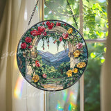 Floral Archway Suncatcher: Rose Garden Stained Glass Window Decor