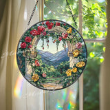 Floral Archway Suncatcher: Rose Garden Stained Glass Window Decor