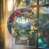 Floral Archway Suncatcher: Rose Garden Stained Glass Window Decor