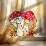 Toadstool Mushroom & Snail Faux Stained Glass Suncatcher, Whimsical Red Mushroom Window Panel, Cottagecore Nature Decor for Garden Lovers