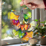 Colorful Ginkgo Leaf Faux Stained Glass Suncatcher, Autumn Botanical Window Hanging, Nature-Inspired Fall Decor for Home or Garden Lovers