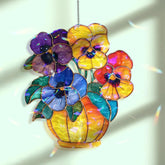 Pansy Flower Acrylic Wavy Suncatcher Ornament, Colorful Floral Window Panel, Bright Garden Bloom Decor in Yellow, Purple, Blue & Orange