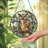 Owl Suncatcher: Brown Forest Bird Stained Glass Window Decor